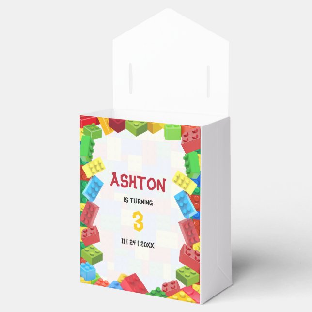 Building Blocks Birthday Invitation, Boys Birthday Favour Box (Opened)