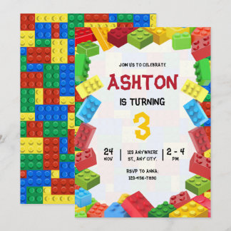 Building Blocks Birthday Invitation, Boys Birthday Invitation