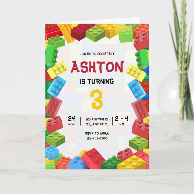 Building Blocks Birthday Invitation, Boys Birthday Invitation (Front)