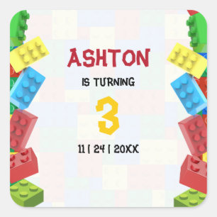 Building Blocks Birthday Invitation, Boys Birthday Square Sticker
