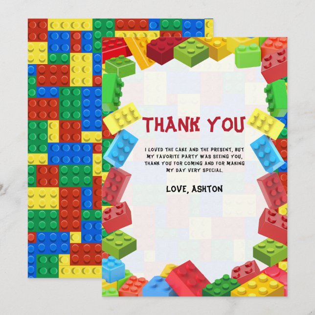 Building Blocks Birthday Invitation, Boys Birthday Thank You Card (Front/Back)