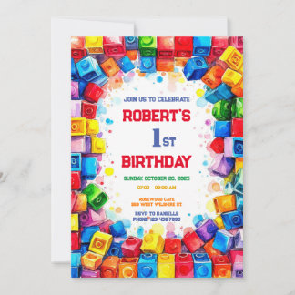 Building Blocks Birthday Invitation, building   Invitation