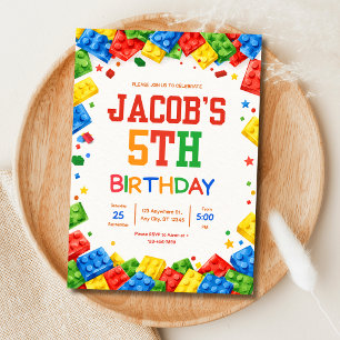 Building Blocks Birthday Kids Construction Theme Invitation