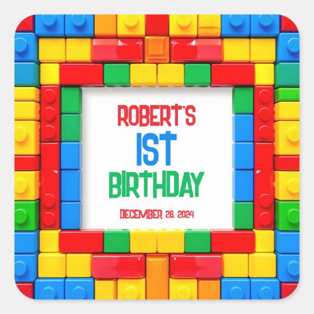 Building Blocks BIRTHDAY Square Sticker (Front)