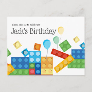 building blocks, block, toy brick invitation postcard