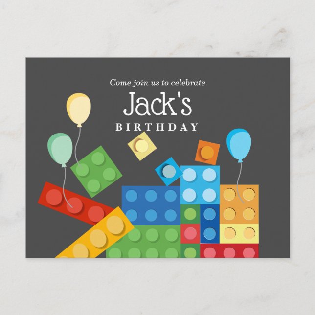 building blocks, block, toy brick invitation postcard (Front)