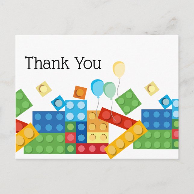 building blocks, block, toy brick thank you card (Front)