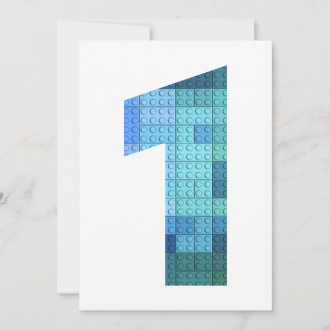Building Blocks Blue Number One First Birthday Invitation (Front)