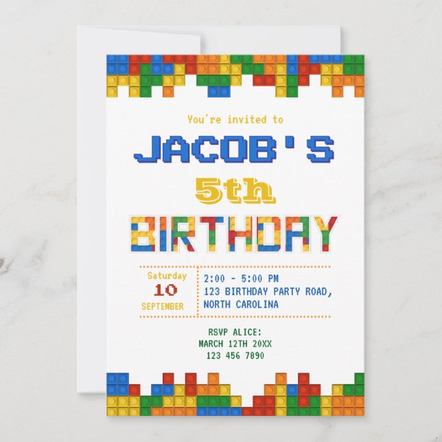 Building Blocks Boy Birthday party Invitation (Front)