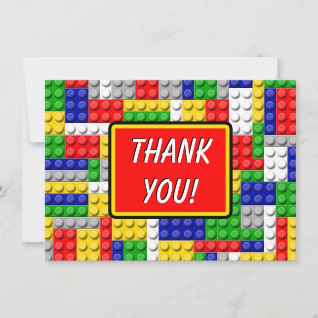 Building Blocks Boys Birthday Party Thank You Note Card (Front)