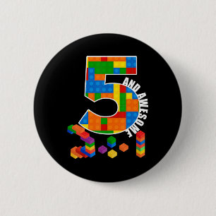Building Blocks Bricks 5 Year Old Awesome Birthday 6 Cm Round Badge
