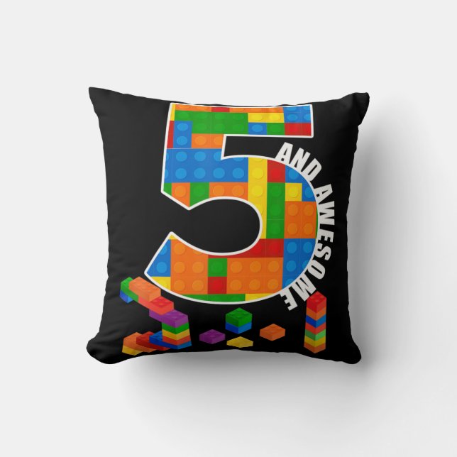 Building Blocks Bricks 5 Year Old Awesome Birthday Cushion (Front)