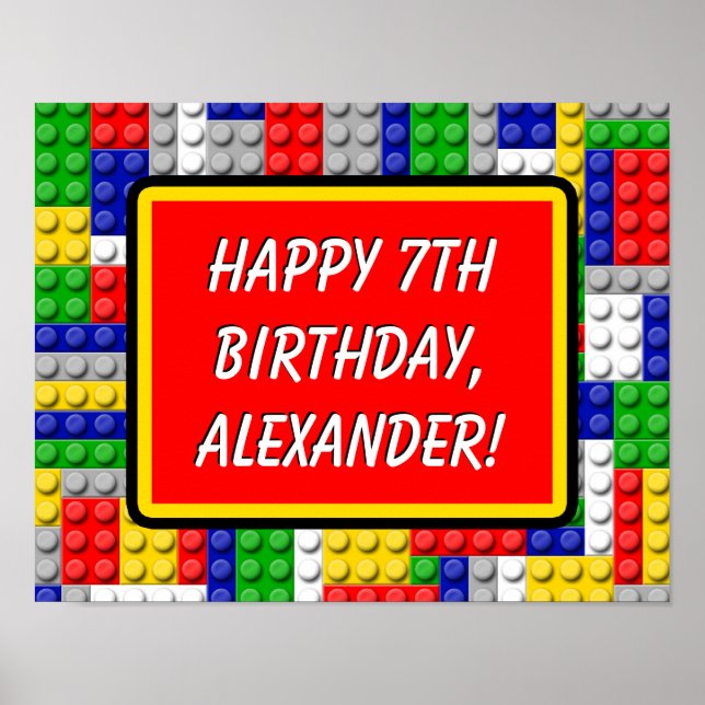 Building Blocks Bricks Boy's Birthday Party Banner Poster (Front)