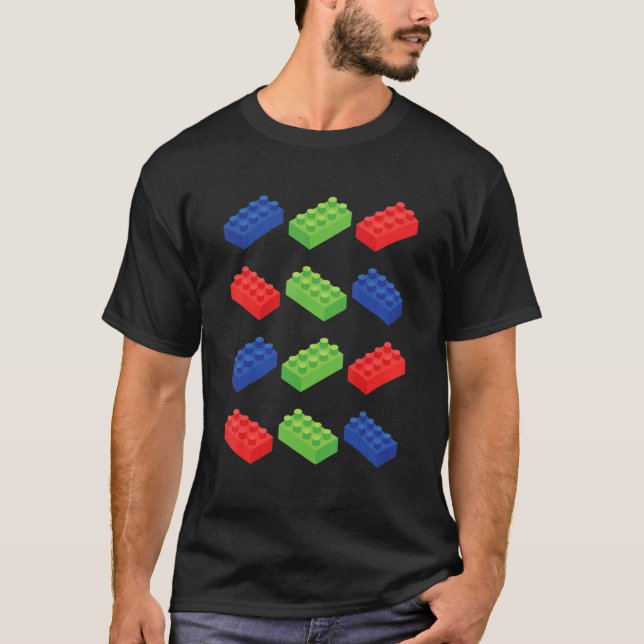 Building Blocks Bricks Master Builder Bricklayer E T-Shirt (Front)
