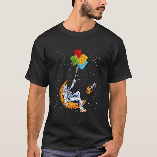 Building Blocks Bricks Space Astronaut Funny Maste T-Shirt (Front)