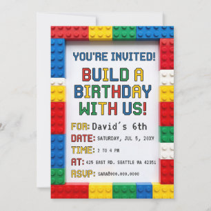 Building Blocks Building Bricks Blocks Birthday Invitation
