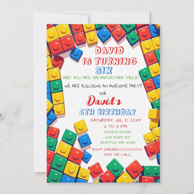 Building Blocks Building Bricks Blocks Birthday  Invitation (Front)