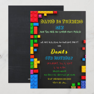 Building Blocks Building Bricks Blocks Birthday  Invitation