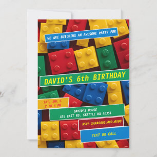 Building Blocks Building Bricks Blocks Birthday  Invitation