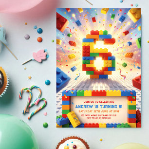 Building Blocks Colourful 6th Birthday Invitation