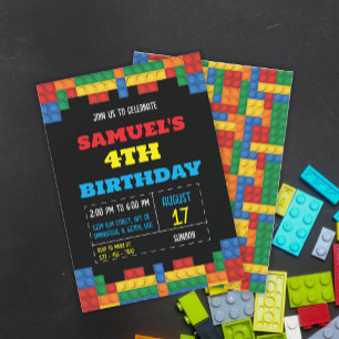 Building Blocks Construction Birthday Invitation