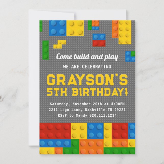 Building Blocks Invitation, Blocks Birthday Party Invitation (Front)