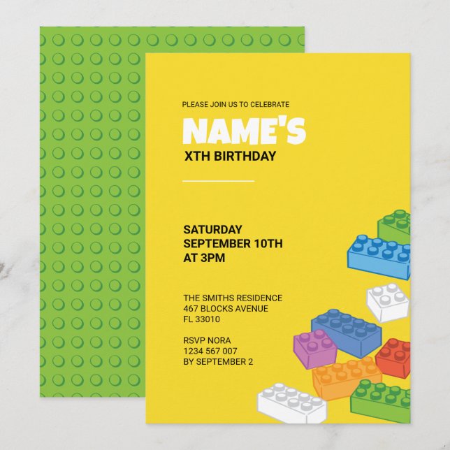 Building Blocks Party Invitation (Front/Back)