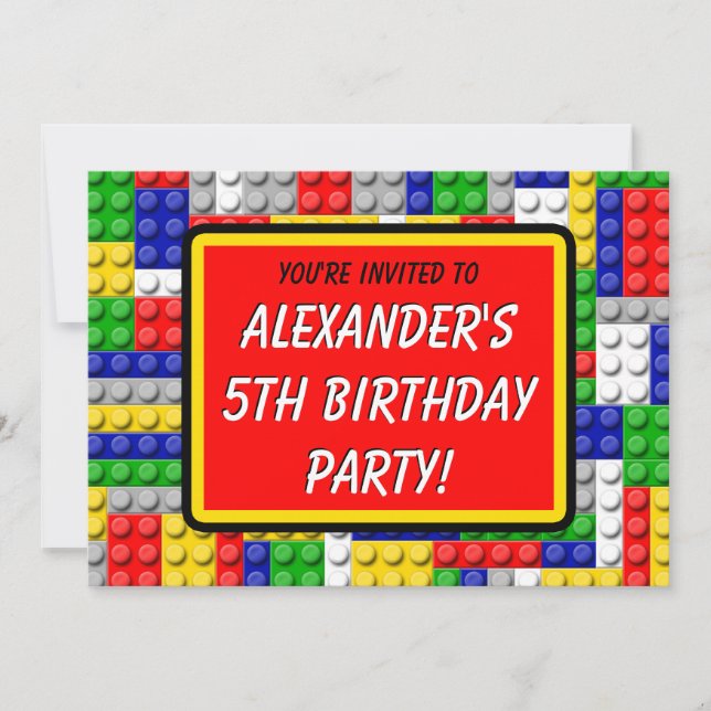 Building Blocks Primary Colour Boy's Birthday/Part Invitation (Front)