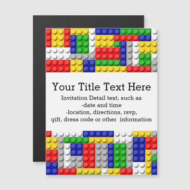 Building Blocks Primary Colour Boy's Birthday/Part Magnetic Invitation (Front/Back)