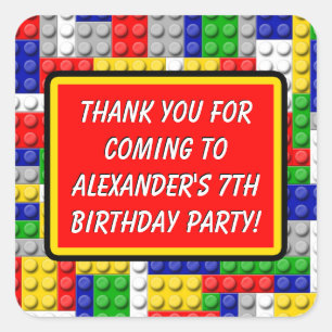Building Blocks Thank You Boy's Birthday Party Square Sticker