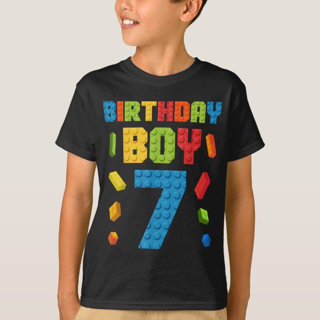 Building Bricks 7th Birthday Boy 7 seven Year  T-Shirt (Front)