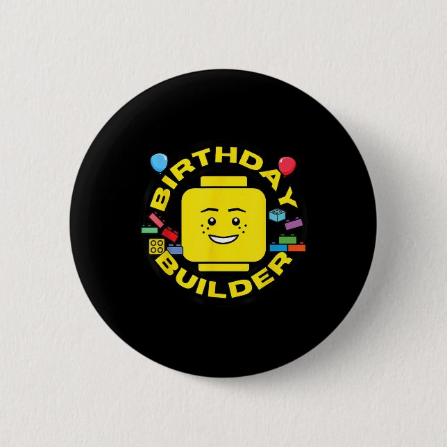 Building Bricks Birthday Builder Blocks Figure  6 Cm Round Badge (Front)