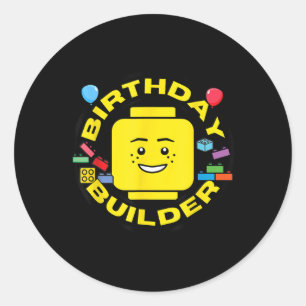 Building Bricks Birthday Builder Blocks Figure  Classic Round Sticker
