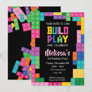 Building Bricks Birthday party Girls Invitation