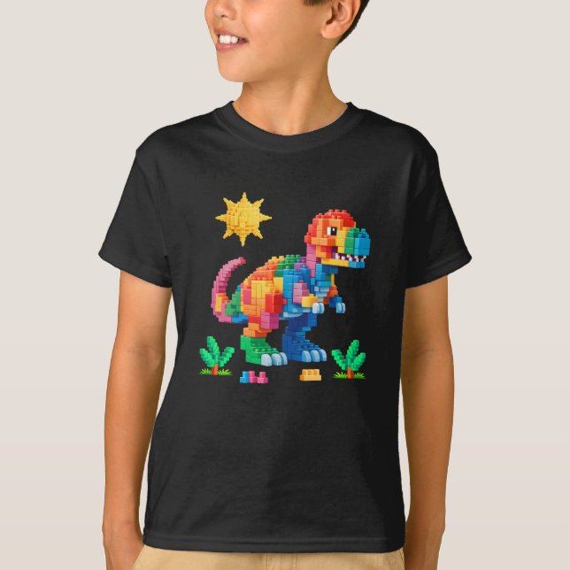 Building Bricks Builder Block Dinosaur T-Rex Boys  T-Shirt (Front)