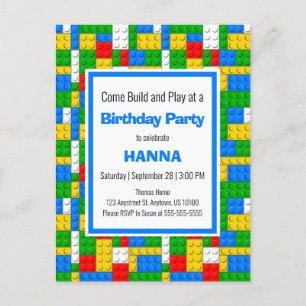 Building Bricks Construction Toy Theme Invitation Postcard