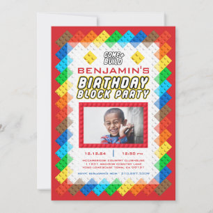 Building Bricks Construction Toy Zig-Zag Birthday Invitation