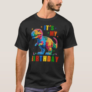 Building Bricks T-Rex Dinosaur It's My Birthday T-Shirt