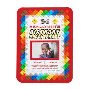 Building Bricks Toy Birthday Invitation Magnet