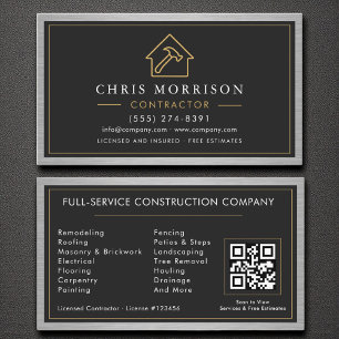 Building Construction Black Faux Metal QR Code Business Card