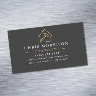 Building Construction Black Gold Magnetic Business Card