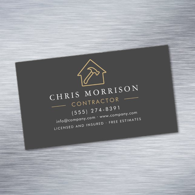 Building Construction Black Gold Magnetic Business Card (Creator Uploaded)