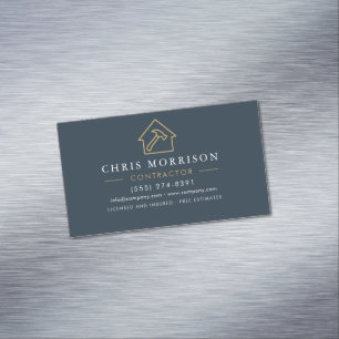 Building Construction Blue Gold Magnetic Business Card