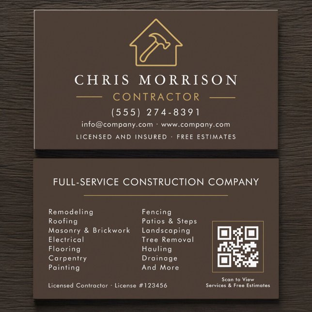 Building Construction Brown Gold QR Code Business Card (Creator Uploaded)