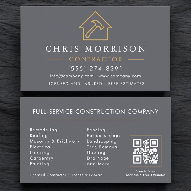 Building Construction Gray Gold QR Code Business Card (Creator Uploaded)