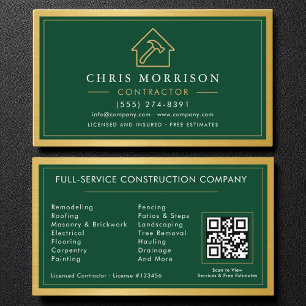 Building Construction Green Gold Metal QR Code Business Card
