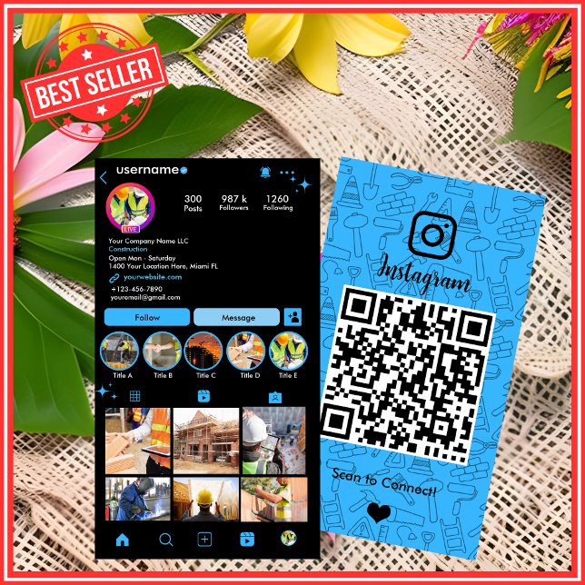 Building Construction Instagram Blue | QR Code Business Card (Creator Uploaded)