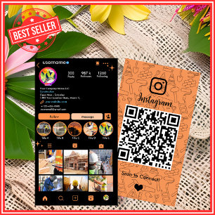 Building Construction Instagram Orange QR Code Business Card