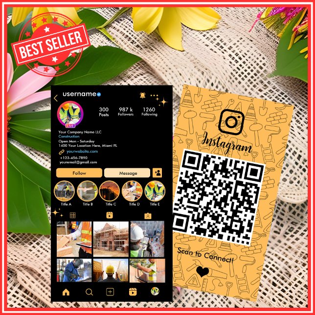 Building Construction Instagram Peach | QR Code Business Card (Creator Uploaded)