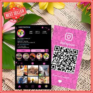 Building Construction Instagram Pink QR Code Business Card